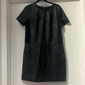 Halogen leather shift dress medium petite